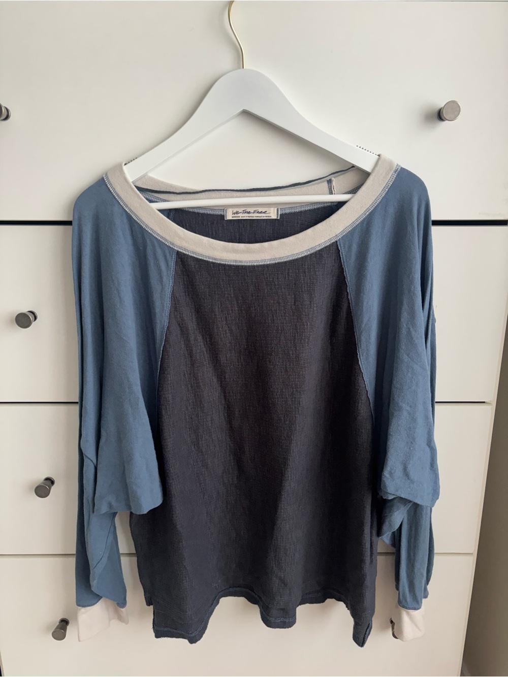 Free People Blue, Black & Cream Raglan Long Sleeve Top